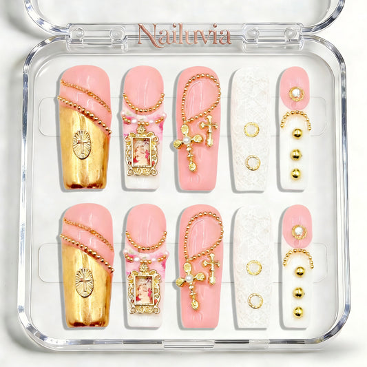 Nailuvia-D049 Midium-Square "Baroque Blush" Press-On Nails