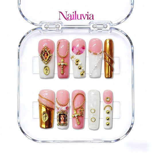 Nailuvia-D049 Midium-Square "Baroque Blush" Press-On Nails
