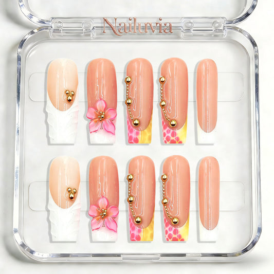 Nailuvia-D050 Midium-Square "Tropical Blush" Press-On Nails