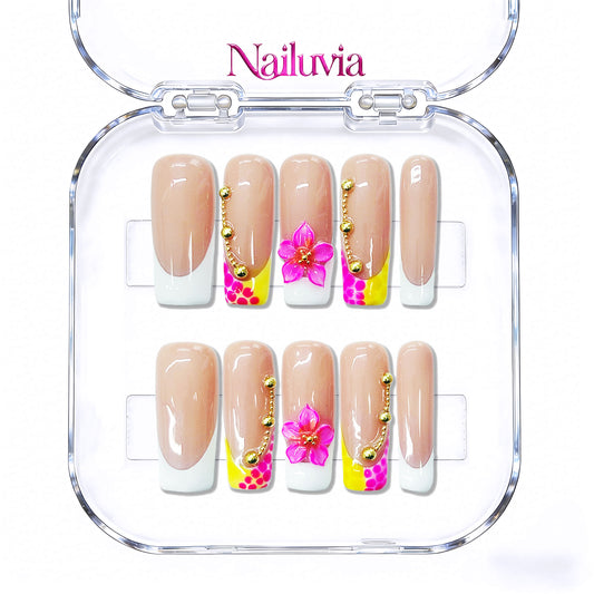 Nailuvia-D050 Midium-Square "Tropical Blush" Press-On Nails