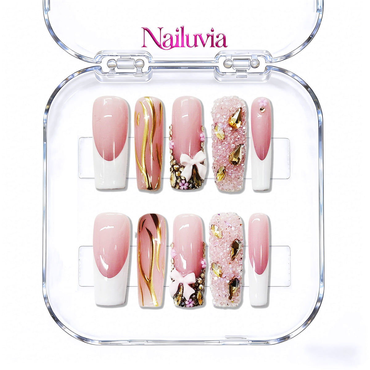 Nailuvia-D053 Midium-Square "Coral Blush Luxe" Press-On Nails