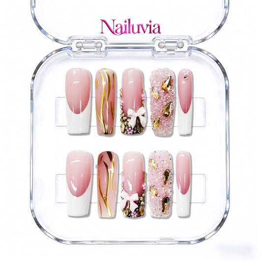 Nailuvia-D053 Midium-Square "Coral Blush Luxe" Press-On Nails