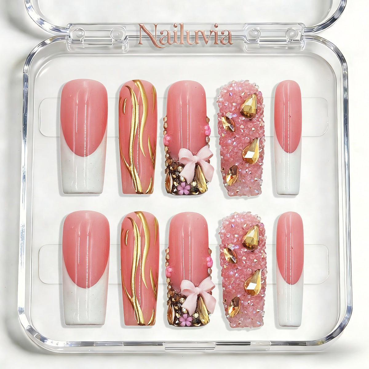 Nailuvia-D053 Midium-Square "Coral Blush Luxe" Press-On Nails