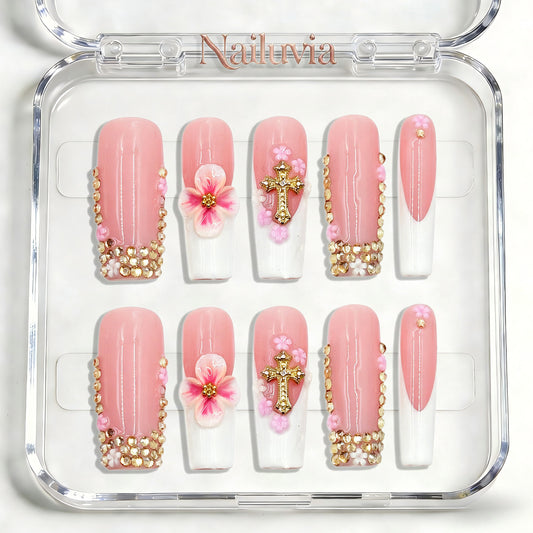 Nailuvia-D056 Midium-Square "Blossom Faith" Press-On Nails