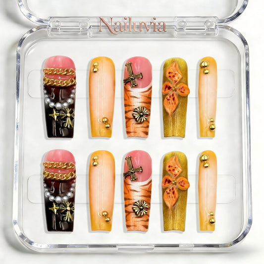 Nailuvia-D063 Midium-Square "Autumn Spice" Press-On Nails