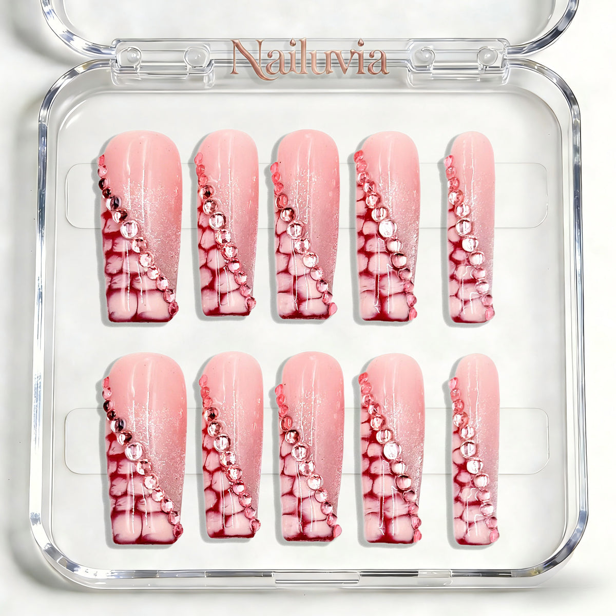 Nailuvia-D068 Midium-Square "Blush Crimson Veil" Press-On Nails