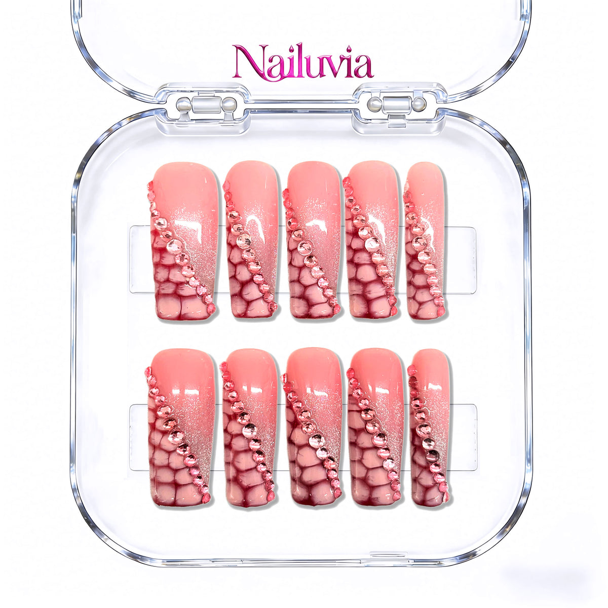 Nailuvia-D068 Midium-Square "Blush Crimson Veil" Press-On Nails