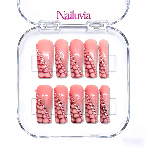 Nailuvia-D068 Midium-Square "Blush Crimson Veil" Press-On Nails