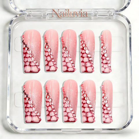 Nailuvia-D068 Midium-Square "Blush Crimson Veil" Press-On Nails