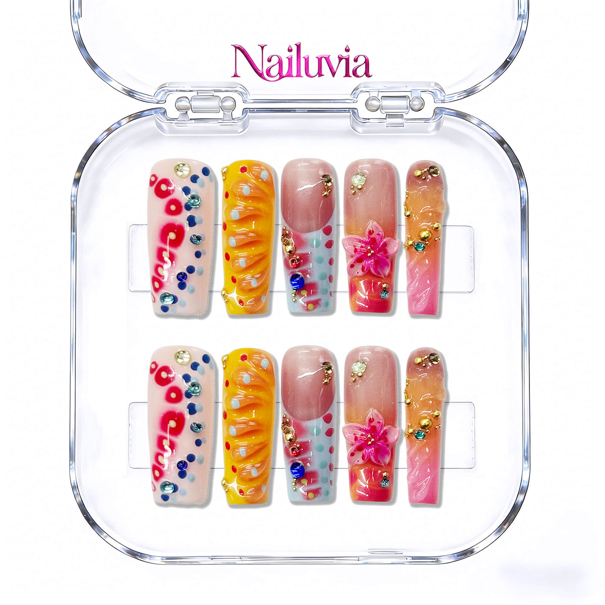 Nailuvia-D075 Tropical Acrylic Midium-Square Press-On Nails