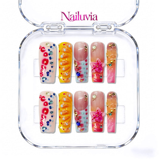 Nailuvia-D075 Tropical Acrylic Midium-Square Press-On Nails