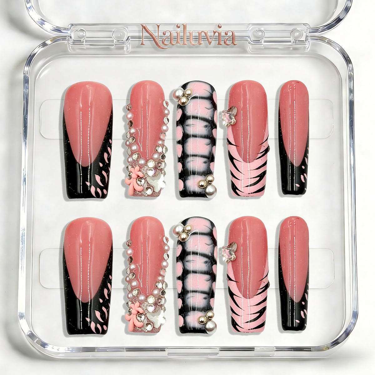 Nailuvia-D076 Midium-Square "Pink Rebel" Press-On Nails