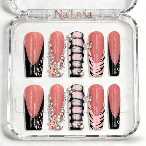 Nailuvia-D076 Midium-Square "Pink Rebel" Press-On Nails