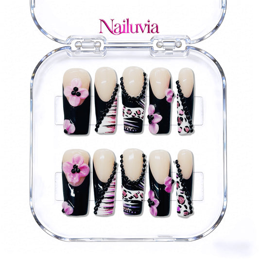 Nailuvia-D077 Midium-Square "Pink Noir Garden" Press-On Nails