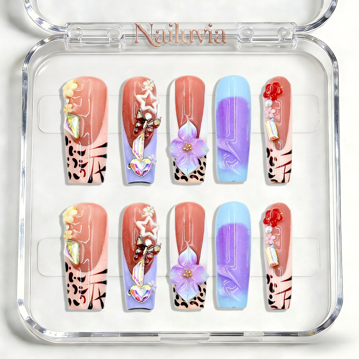 Nailuvia-D078 Midium-Square "Pastel Safari Dream" Press-On Nails