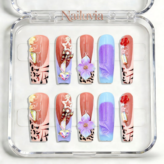 Nailuvia-D078 Midium-Square "Pastel Safari Dream" Press-On Nails