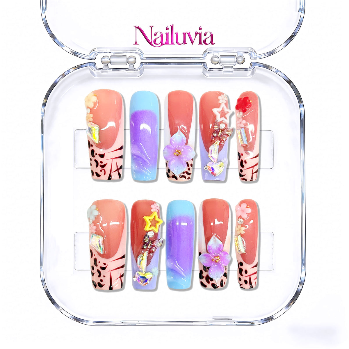 Nailuvia-D078 Midium-Square "Pastel Safari Dream" Press-On Nails