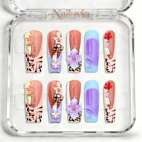 Nailuvia-D078 Midium-Square "Pastel Safari Dream" Press-On Nails