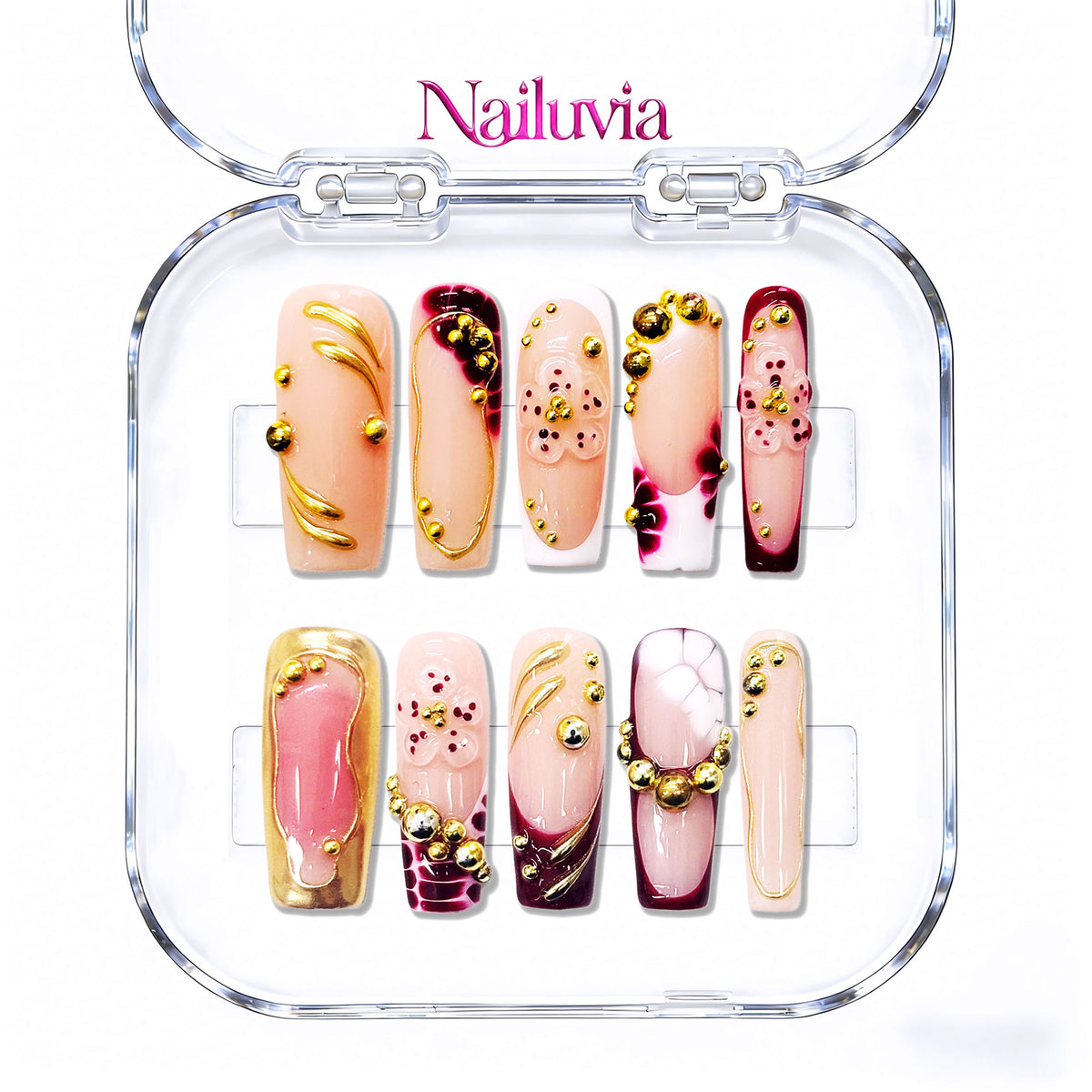 Nailuvia-D079 Midium-Square "Ruby Opulence" Press-On Nails