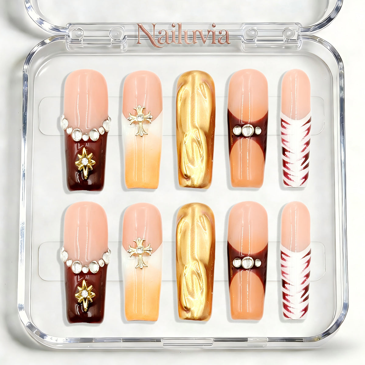 Nailuvia-D081 Midium-Square "Gilded Latte" Press-On Nails