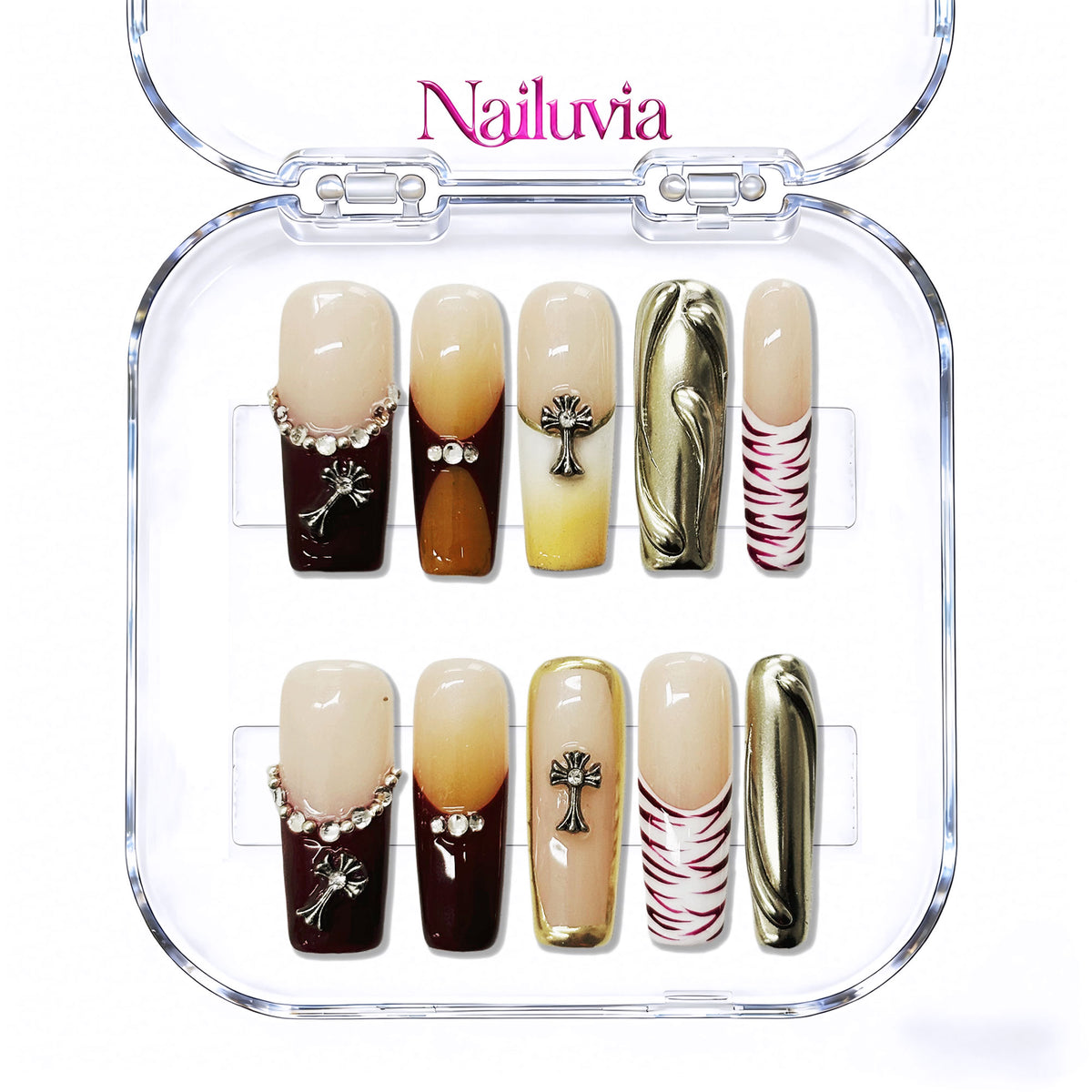 Nailuvia-D081 Midium-Square "Gilded Latte" Press-On Nails
