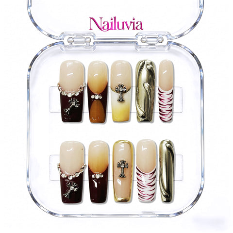 Nailuvia-D081 Midium-Square "Gilded Latte" Press-On Nails