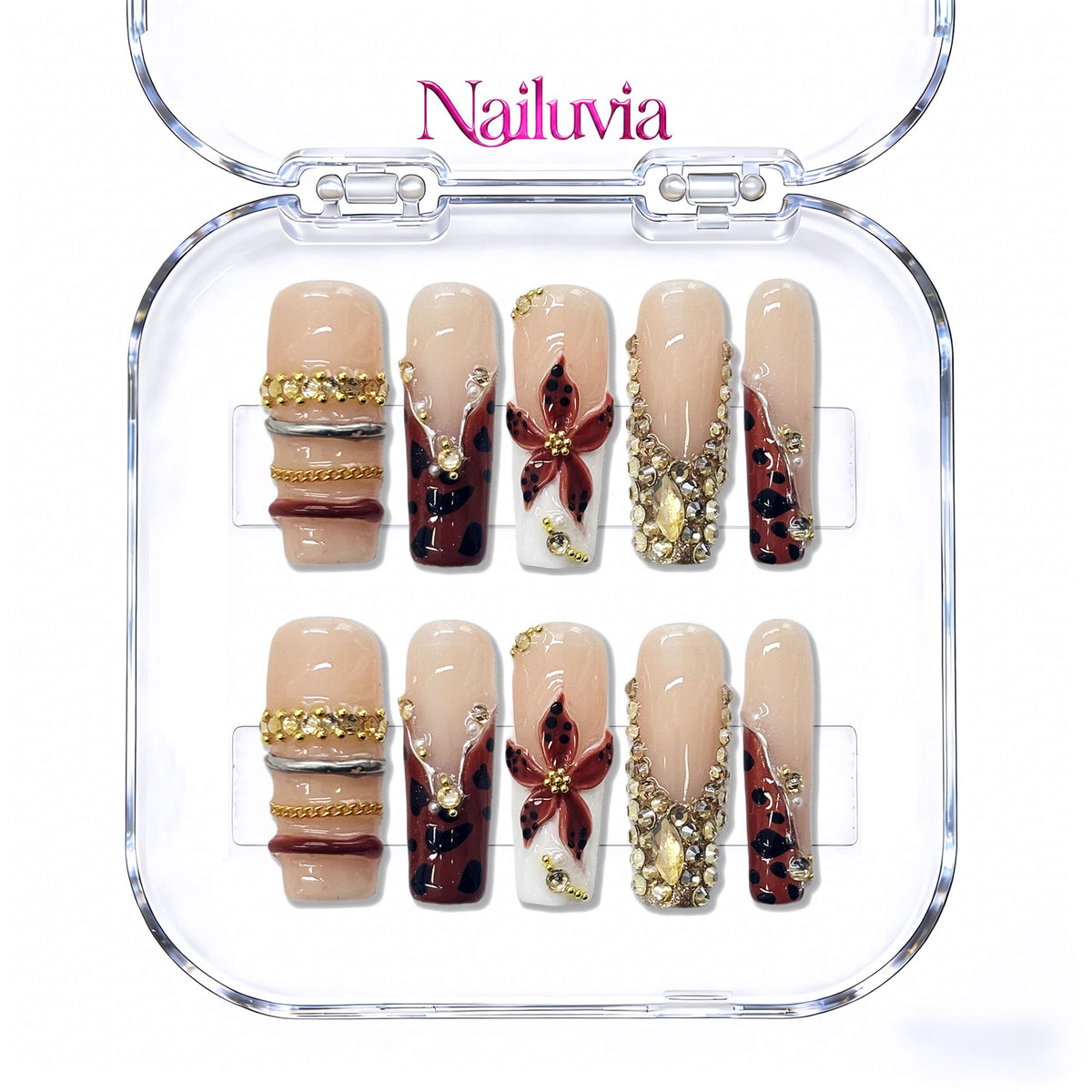 Nailuvia-D082 Midium-Square "Mocha Opulence" Press-On Nails