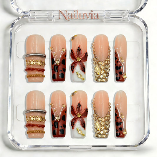 Nailuvia-D082 Midium-Square "Mocha Opulence" Press-On Nails