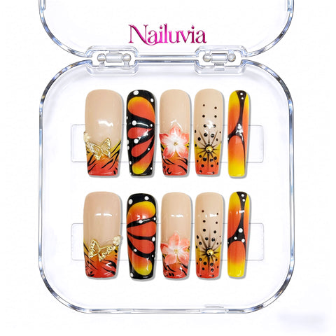 Nailuvia-D085 Midium-Square "Autumn Sunset Glow" Press-On Nails