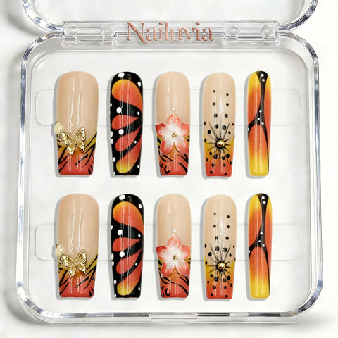 Nailuvia-D085 Midium-Square "Autumn Sunset Glow" Press-On Nails