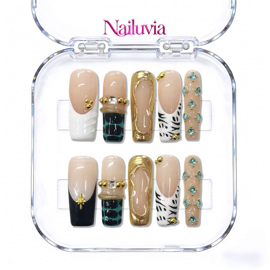 Nailuvia-D086 Midium-Square "Safari Luxe" Press-On Nails
