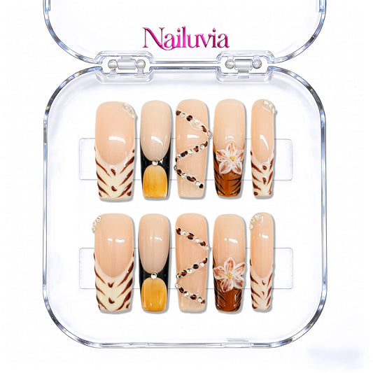 Nailuvia-D088  Midium-Square "Latte Safari" Press-On Nails