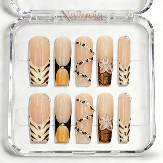 Nailuvia-D088  Midium-Square "Latte Safari" Press-On Nails