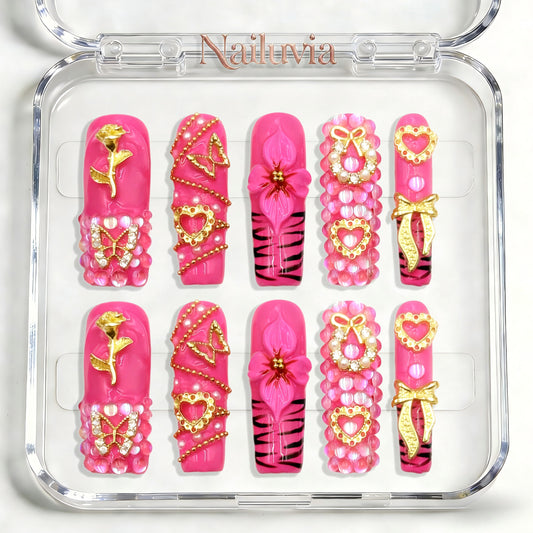 Nailuvia-D090 Midium-Square "Barbie Dreamhouse Glam" Press-On Nails