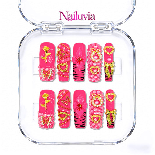 Nailuvia-D090 Midium-Square "Barbie Dreamhouse Glam" Press-On Nails