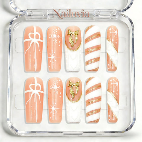 Nailuvia-D091 Midium-Square "Peach Christmas Dream" Press-On Nails