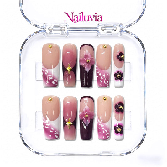 Nailuvia-D092 Midium-Square "Blossom Noir" Press-On Nails