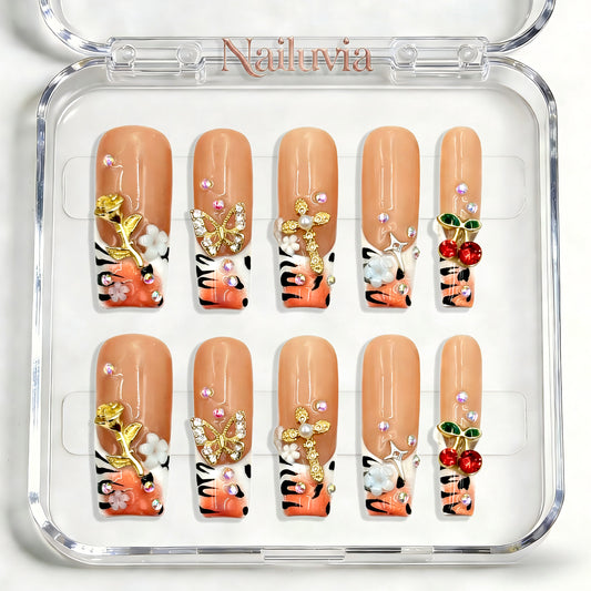 Nailuvia-D093 Midium-Square "Tiger Lily Safari" Press-On Nails
