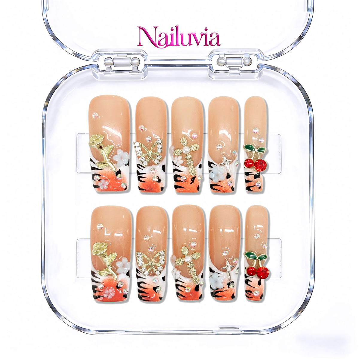 Nailuvia-D093 Midium-Square "Tiger Lily Safari" Press-On Nails