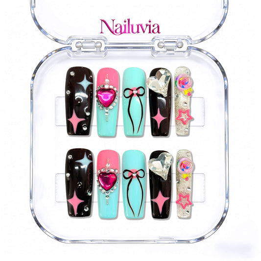 Nailuvia-D094 Midium-Square "Y2K Cyber Dream" Press-On Nails