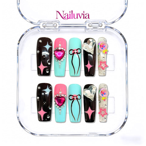 Nailuvia-D094 Midium-Square "Y2K Cyber Dream" Press-On Nails