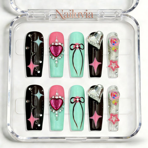Nailuvia-D094 Midium-Square "Y2K Cyber Dream" Press-On Nails