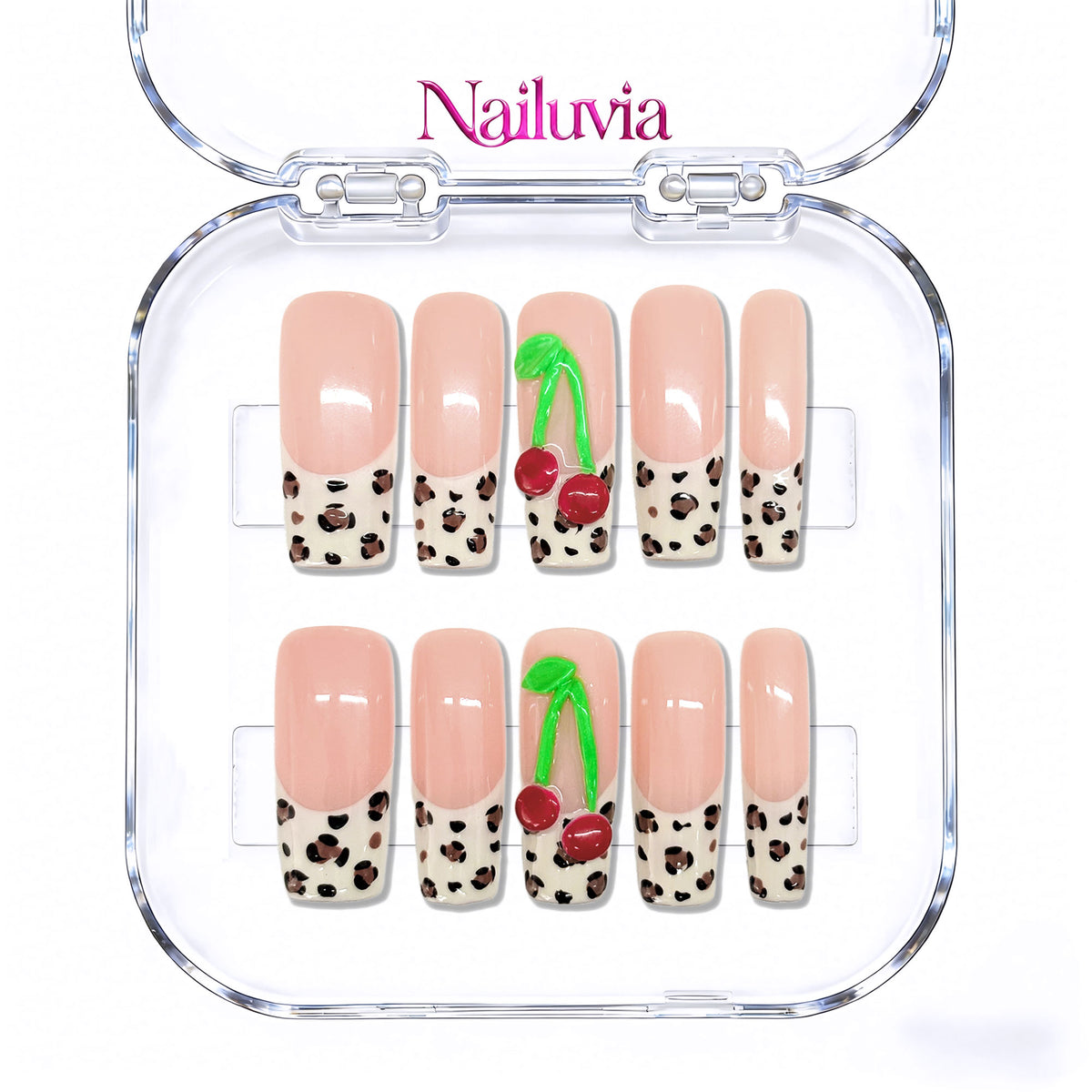 Nailuvia-D096 Midium-Square "Peach Cherry Leopard" Press-On Nails