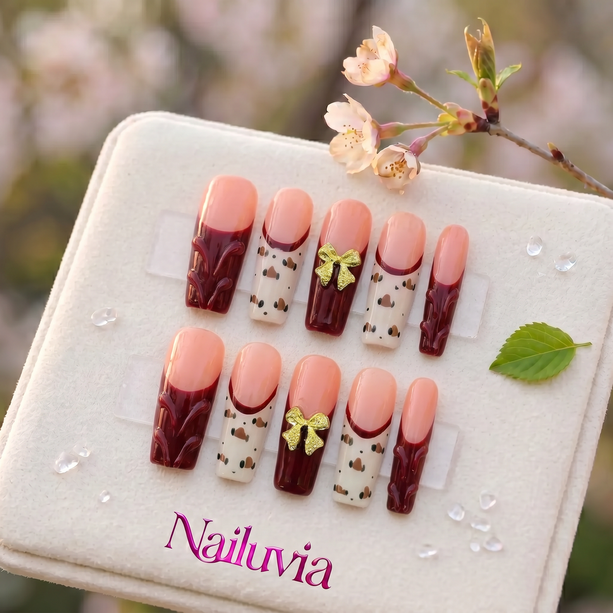 HK-D097 Handmade Medium Square Press On Nails for Daily Life, Dates & Social Gatherings
