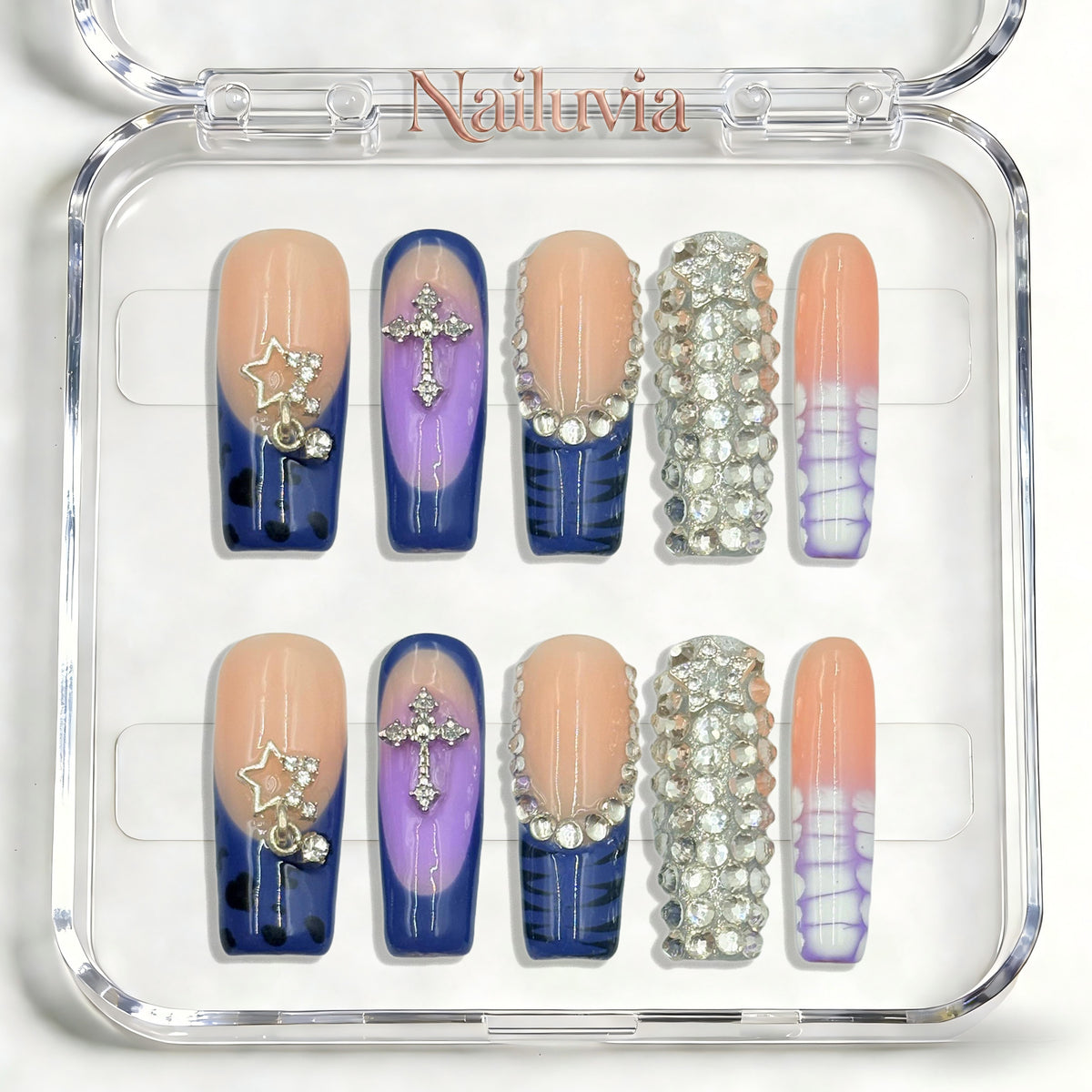 Nailuvia-D098  Midium-Square "Midnight Starlight" Press-On Nails