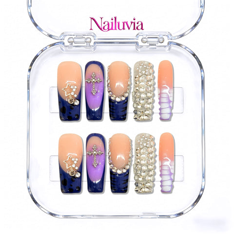 Nailuvia-D098  Midium-Square "Midnight Starlight" Press-On Nails