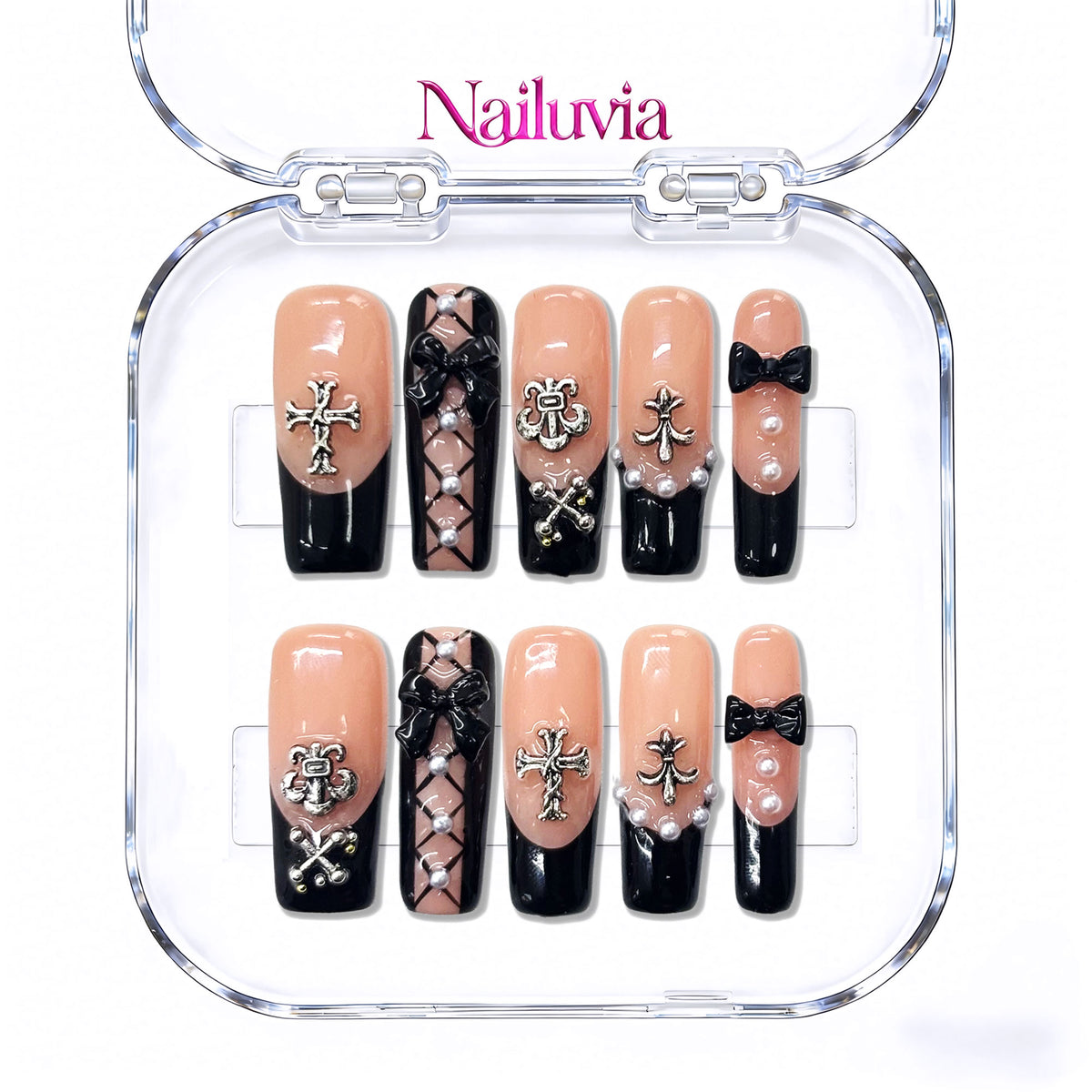 Nailuvia-D099 Midium-Square "Gothic Coquette" Press-On Nails