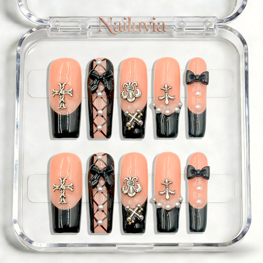 Nailuvia-D099 Midium-Square "Gothic Coquette" Press-On Nails
