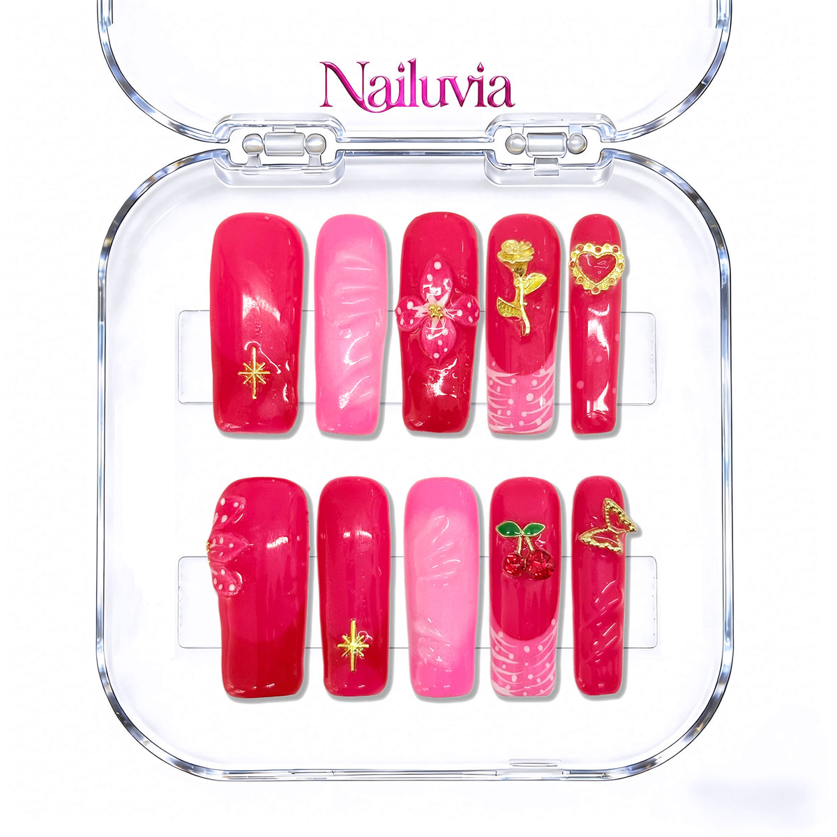 Nailuvia-D100 Midium-Square "Cherry Red Dream" Press-On Nails