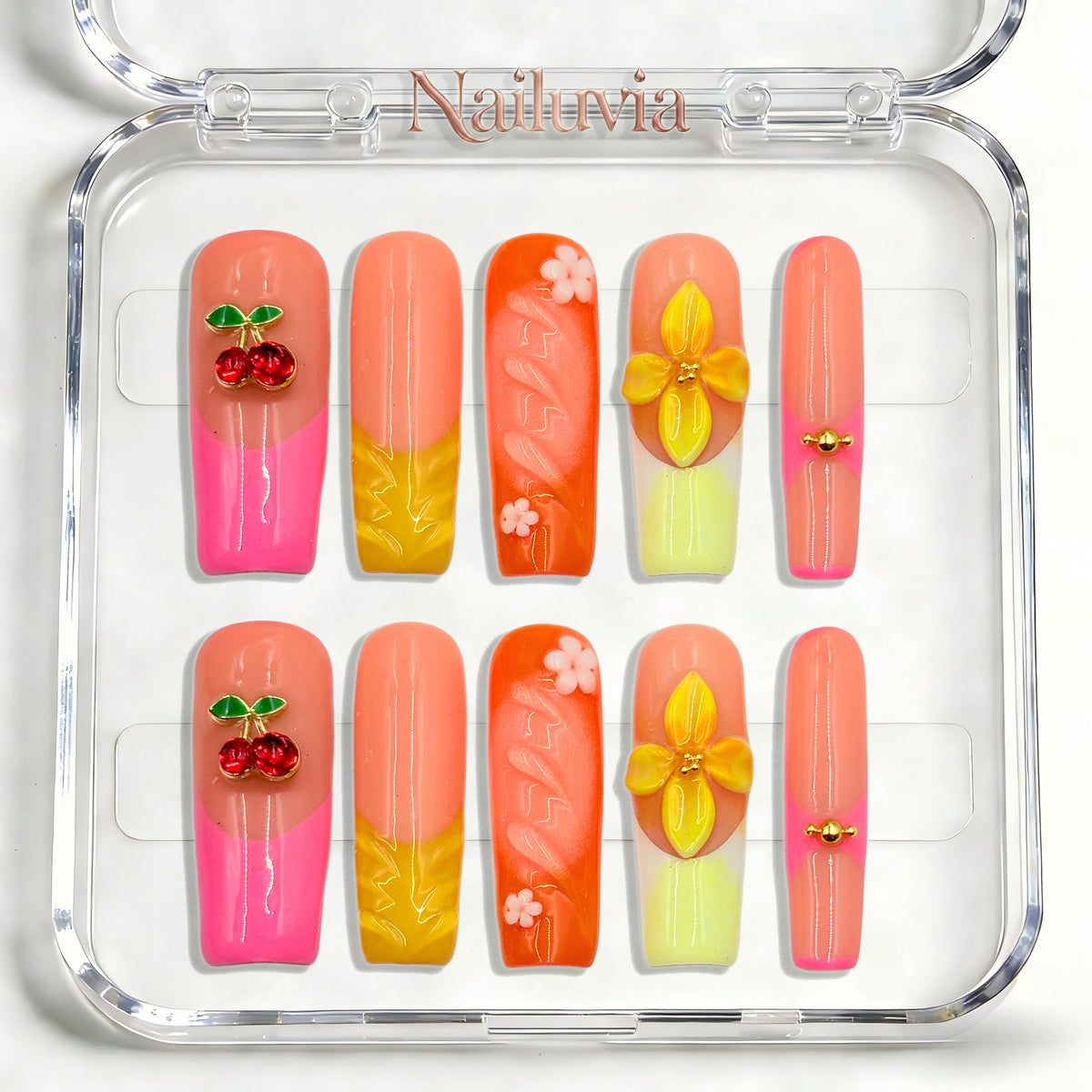 Nailuvia-D101 Midium-Square "Tropical Fruit Punch" Press-On Nails